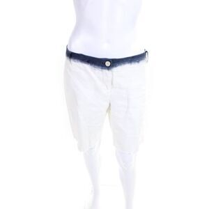 Kes Womens Zipper Fly Fringe Trim Ombre Linen Shorts White Blue Size Medium